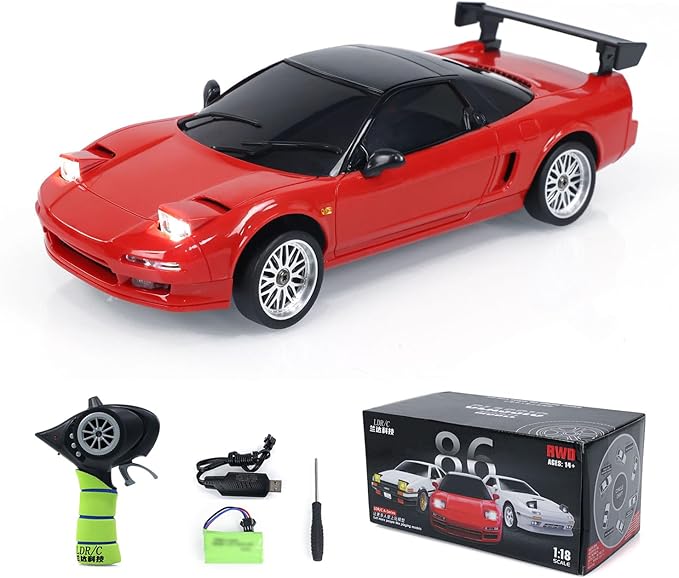 LDRC LD1803 2WD RC Drift Car 1:18 Wireless Control Racing Vehicles Gyroscope Light System Motor Servo ESC Hobby Grade Model Birthday Gift(Red)