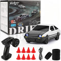 [4WD Edition 1/43 Scale Mini RC Drift Car Toys for Age 8-14 Old Birthday Gifts High Speed Racing Micro Small with Full Proportional RTR 2.4GHz Remote 2 Tire Sets 8 Cones - White