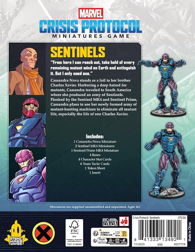 Asmodee Marvel: Crisis Protocol Sentinels Affiliation Pack - Includes Sentinel MK4s Cassandra Nova &amp Sentinel Prime Tabletop Superhero Game Ages 14+ 2 Players 90 Minute Playtime