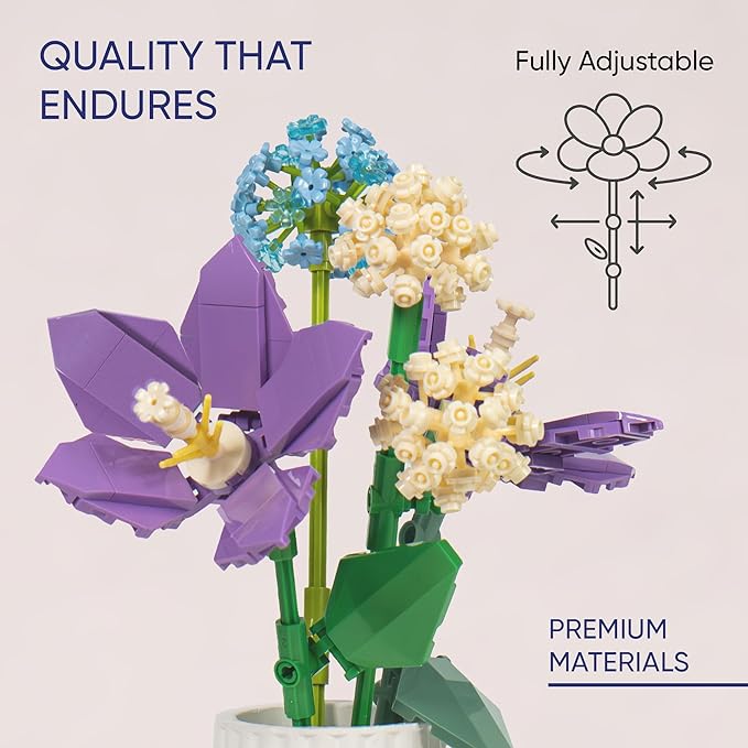 Flower Building Set 880 PCS Building Sets for Adults Botanical Flower Kit Building Block Set Flower Bouquet DIY Gift No Vase Included