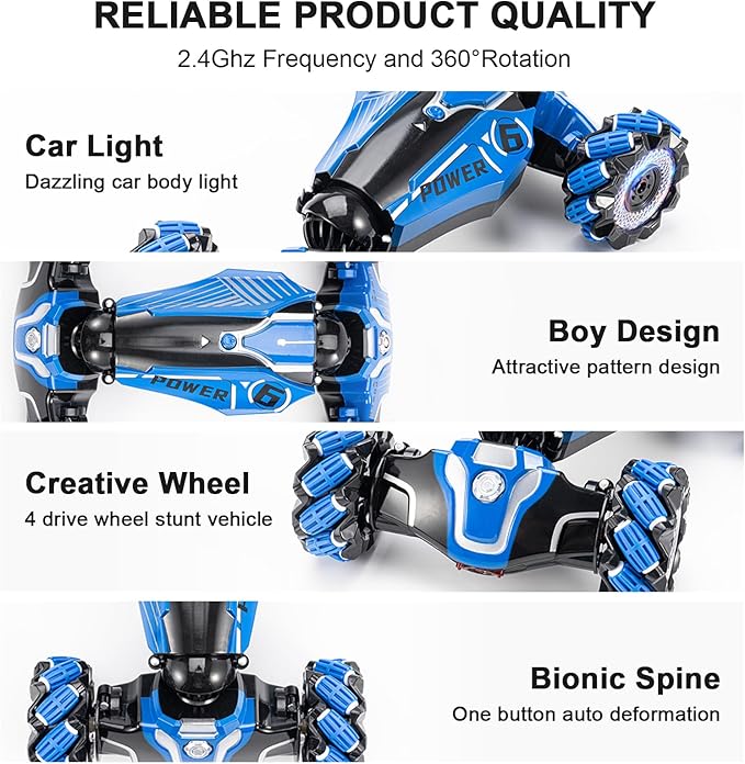 RC Stunt Car 2.4GHz 4WD Drive Remote Controlled Gesture Sensor Toy Car Hand Remote Control car with 360° Flipping Light and Music Children's Toys for Boys and Girls Aged 5-13