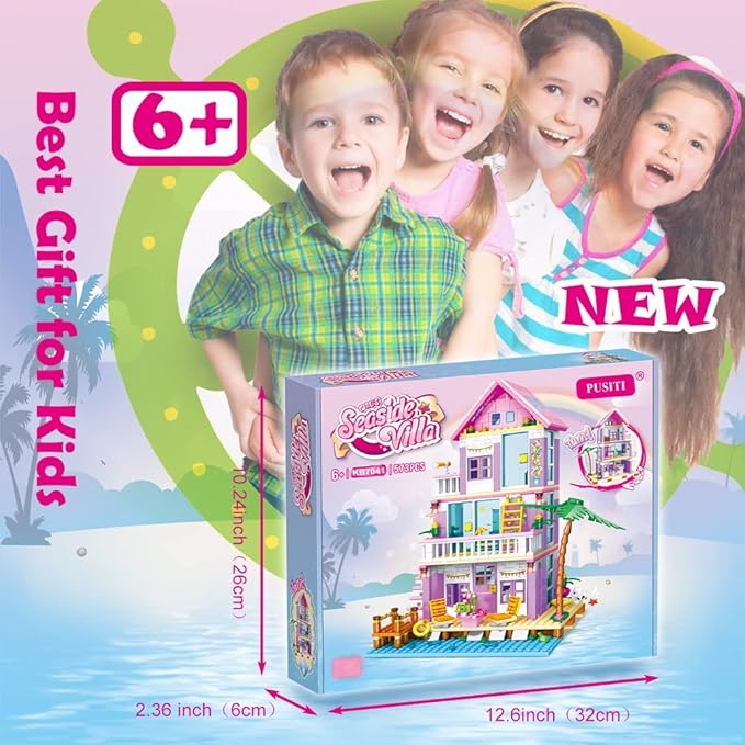 Seaside Villa Building Set 573 Pieces Toys for Girls Building Blocks House Beach Villa Construction Bricks Holiday Cottage Bricks Toys for Girls Age 6+