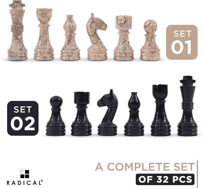 Radicaln Marble Chess Figures 3.5'' Inches Black and Coral Handmade Travel Chess Set and Figure for Adults Board Games Ideal Chess Pieces
