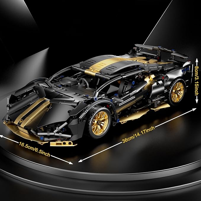 Sport Race Car Building Block Sets for Adults BoysBlack Technical Racing Supercar Toys Kits with LED Light Collectible 1:14 MOC Model Construction Birthday Gifts for Teens Age 8-12 8-1414+