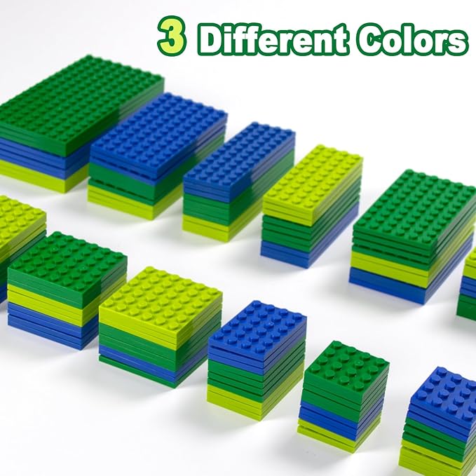 130 Pieces Classic Building Plate 3 Color with 11 Size Building Plate Base Plate Compatible with Lego Parts and Pieces for Most Brands (Green Light Green Blue)