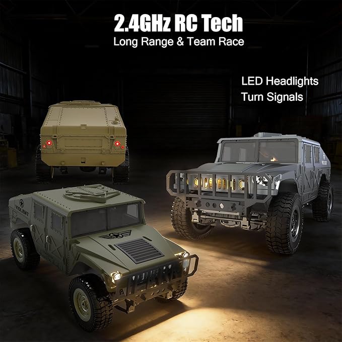 2.4GHz All Terrain RC Military Truck 4WD Remote Control Car Off Road Waterproof with Headlights Turn Signal Lights and Rechargeable Batteries Vehicle Toy Gifts for Adults Kids Age 8+ (Yellow)