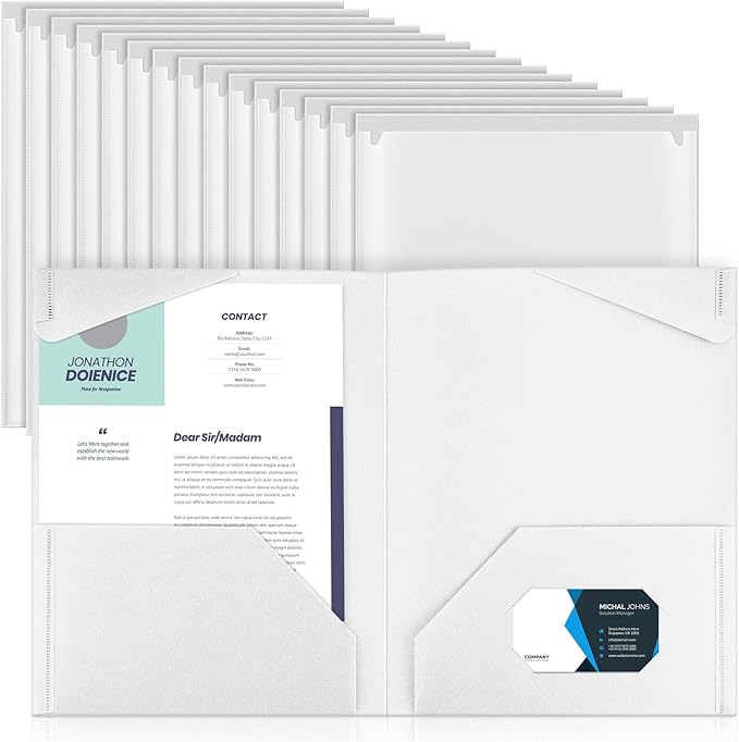 Henoyso 36 Pack Plastic Folders with Clear Front Pockets Heavy Duty File Folders with 2 Pockets and Card Slot for Classroom School &amp Office Bulk Supply (White)