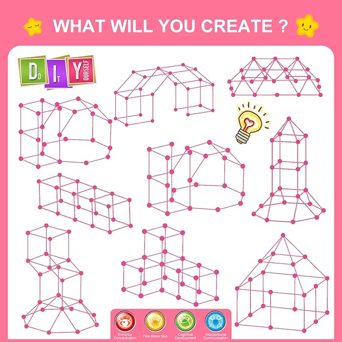 SpringFlower Fort Building Kit for KidsSTEM Construction Toys Educational Gift for 4 5 6 7 8 9 10 11 12 Years Old Boys and GirlsUltimate Creative Set for Indoor &amp Outdoors Activity200 PcsPink