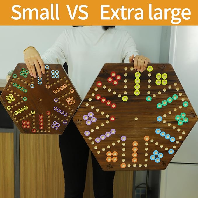 Extra Large Wahoo Board Game Wooden Original Board Game 2 Side Painted Fast Track Game for 4 Player and 6 Player with 30 Marbles6 Dices for Family Game Night (Brush Paint Burn Color)