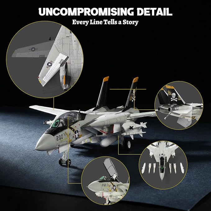 F-14 Tomcat VF-84 Jolly Rogers 1/72 Scale Die-Cast Metal Pre-Built Fighter Jet Model with Detachable Missiles and Adjustable Tail Fins Military Enthusiasts Gift