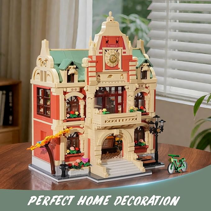 University Club House Building Set with Light1629PCS City Campus Architecture Model with Painting Drama Baking Music Club Home Decor Construction Building Block Gift for Adults Boys Girls 12+