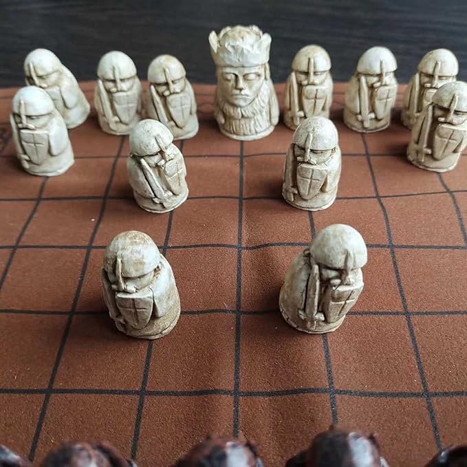 Hnefatafl Viking Chess SetClassic Historic European Tabletop Asymmetric War GameAuthentic Traditional Two-Player Strategy Board GameTravel Games with Leather Chessboard
