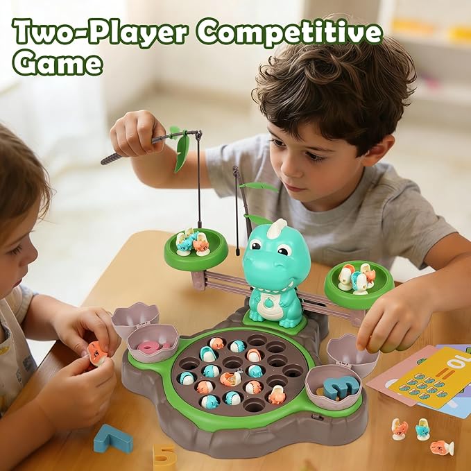 Magnetic Dinosaur Fishing Game for Kids Best Birthday Gift for 3-5 5-7 Year Old Boys &amp Girls 2-in-1 360° Rotation Fishing Toy with Balance Scale &amp Counting Player Board Game for Toddlers