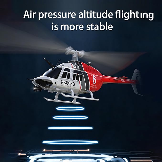 C138 Remote Control Helicopter 1:33 Scale Bell206 Helicopter 2.4G 4CH RTF Single Propeller Aileron Free Six-axis Gyroscope Modular Battery One-Touch Function Gift for Adults 2 Batteries