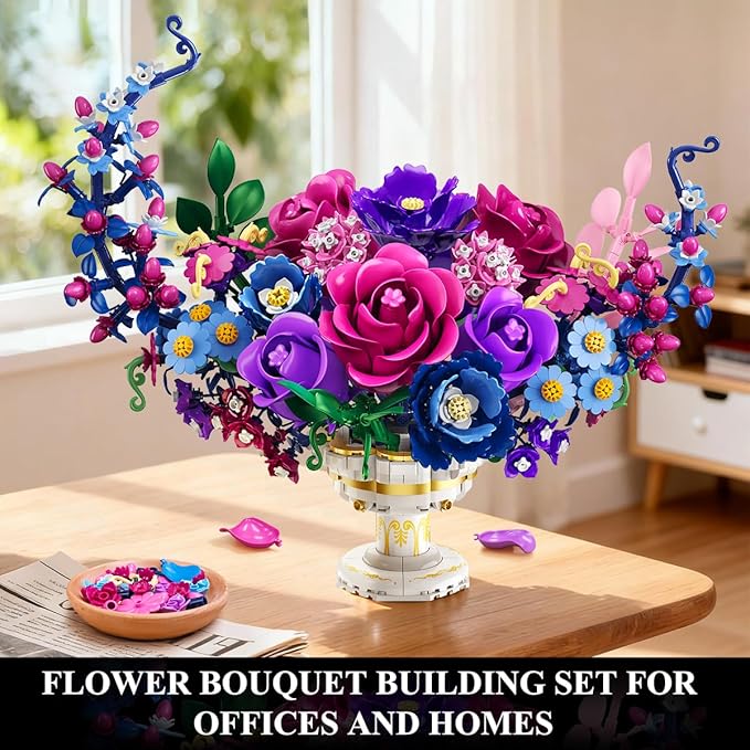 Moon Flower Bouquet Building Set with Lights Valentines Day Flowers Botanicals Building Block Kit 1274 PCS Bonsai Plant Collection Home Decor Gift for Her Adults Women Boys Girls 12+
