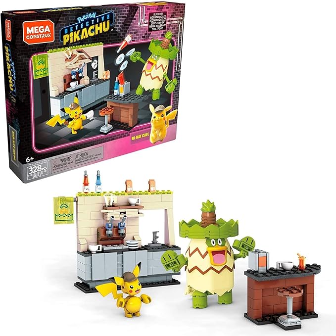 Mega Construx Pokemon Detective Pikachu Hi-hat Café Construction Set with Character Figures Building Toys for Kids (328 Pieces)