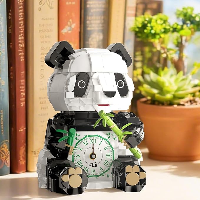 3 in 1 Panda Building Block Set for Kids Age 6+ Cute Animal Brick Alarm Clock Toy with Replace The Eyes Movable Arms and Head Compatible with Lego Creative Home Decor Gift for Adults(853PCS)