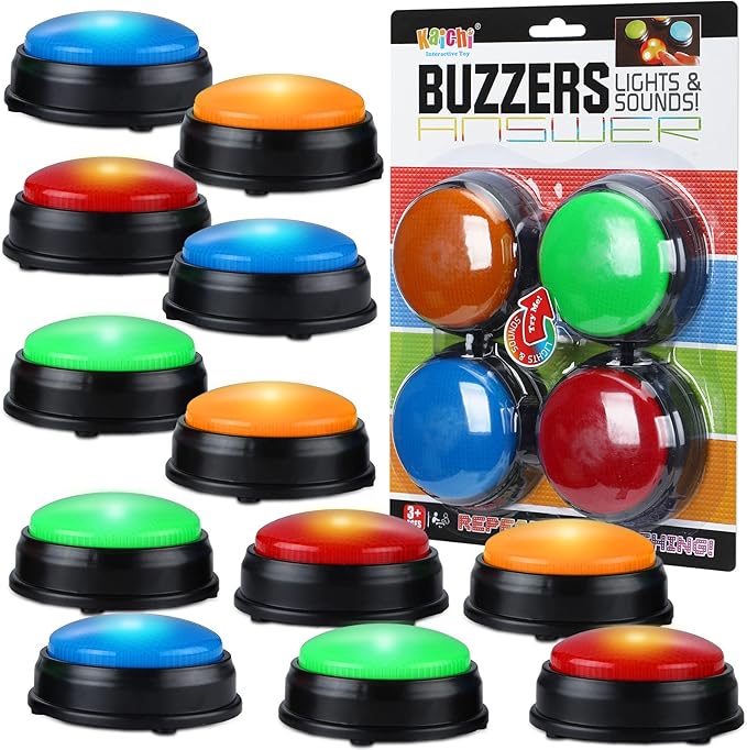 Deekin 16 Pcs Game Buzzers Bulk Assorted Colored Answer Button with Sound and Light Family Feud Buzzer for Classroom Teacher Supplies Back to School Team Game Show and Trivia Nights