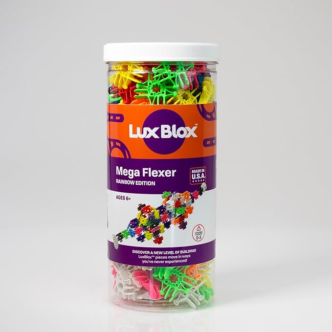 Mega Flexer Rainbow Colors. Building Blocks Kit for Kids Girls and Boys. Learn About Science and Engineering with This STEM STEAM Toy. Gift Option for Children