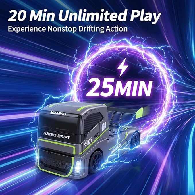 1/87 Scale Drift Rc Car - Semi-Truck Edition | 2.4GHz 4WD High-Speed Mini Remote Control Truck with Racing Lights (Gray)
