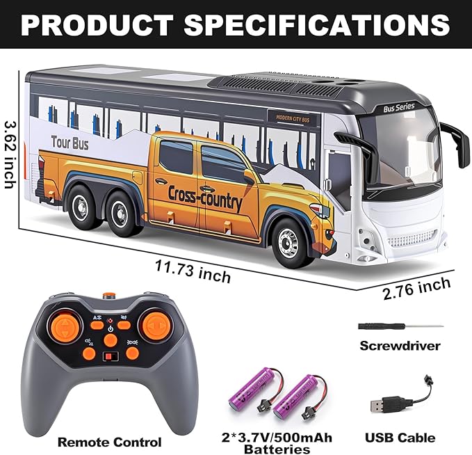 9 Channel RC Bus for Kids 2.4G Remote Control City Buses with LED Lights &amp Music Model Vehicle Car with 2 Batteries Birthdays Gift for Children Boys Girls Ages 3+ (City Bus)