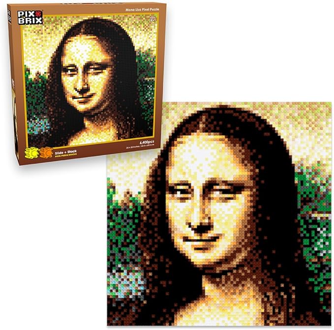 Pix Brix Pixel Art Puzzle Bricks - Mona Lisa 6400 Pieces - Patented Colorful Building Bricks to Recreate This Famous Print Create Builds Without Water Iron or Glue