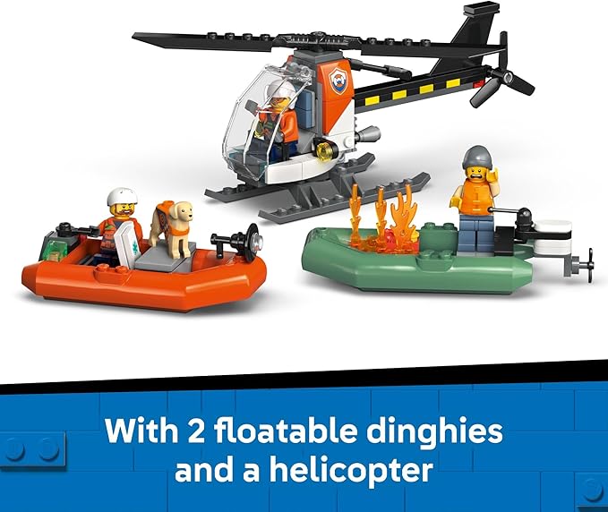 LEGO City Coast Guard Rescue Boat &amp Helicopter Building Toys - Kids Pretend Play Set for Boys &amp Girls Ages 7+ - W/2 Rescue Boat Toys 5 Minifigures &amp Dog Figure - Gift Idea for Birthdays