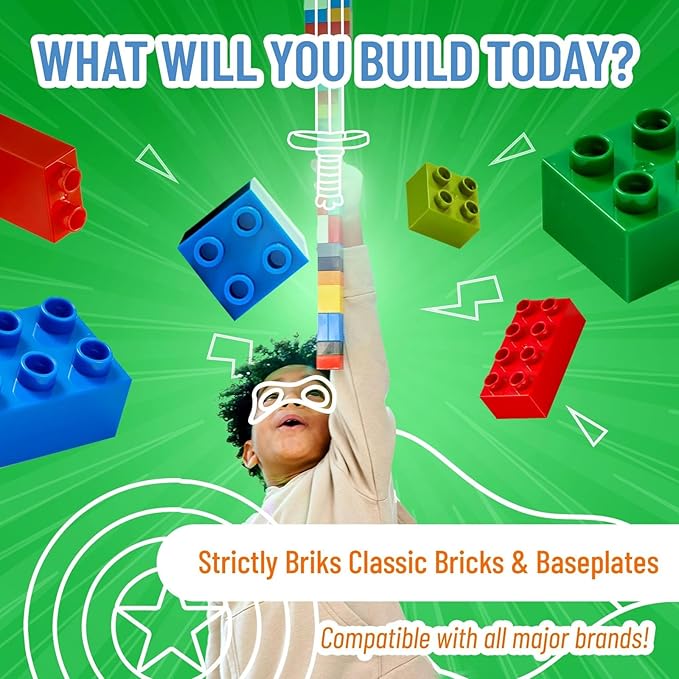 Strictly Briks Baseplate Set - Compatible with Lego 10 x 10 in 6 Baseplates with 50 Stackers Stackable Baseplates Building Toy Blocks Custom Display Towers Kids Easter Gift Blue Green Grey