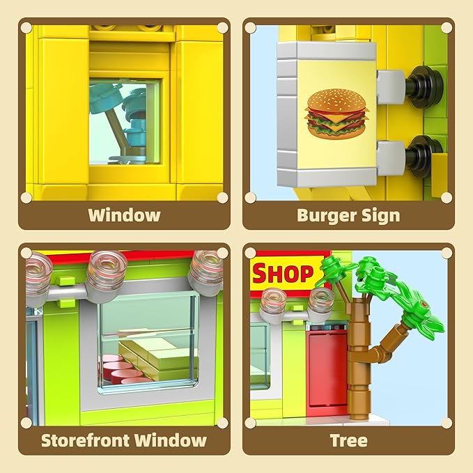 City Burger Shop Building Set Tiny House Building Blocks Decor Model Kit MOC Street View House for Adults Teens Age 14+ TV Fans (342 PCS)