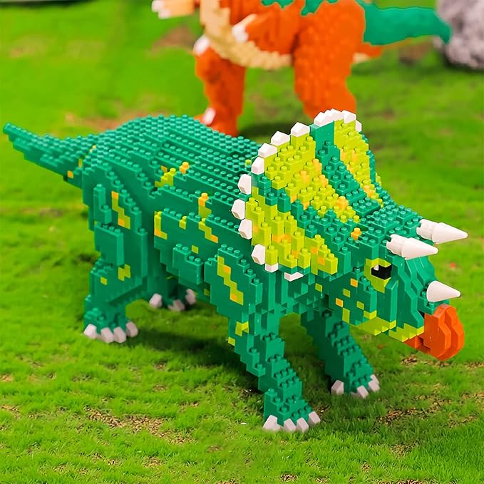 Larcele Micro Building Blocks Dinosaur Set DIY Mini 3D Building Toy Bricks1737 Pieces KLJM-06 (Triceratops)