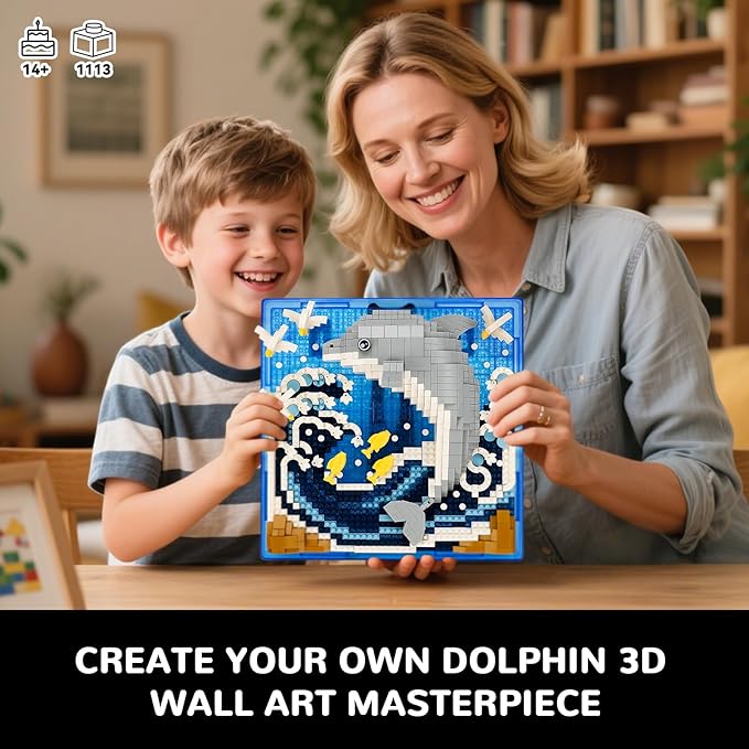 Dolphin Animal 3D Wall Art Micro Mini Building Blocks Set Unique Home Wall Decor or Table Display Ideal Gift Toy for Adults &amp Boys Girls 14+ (1113 PCS)