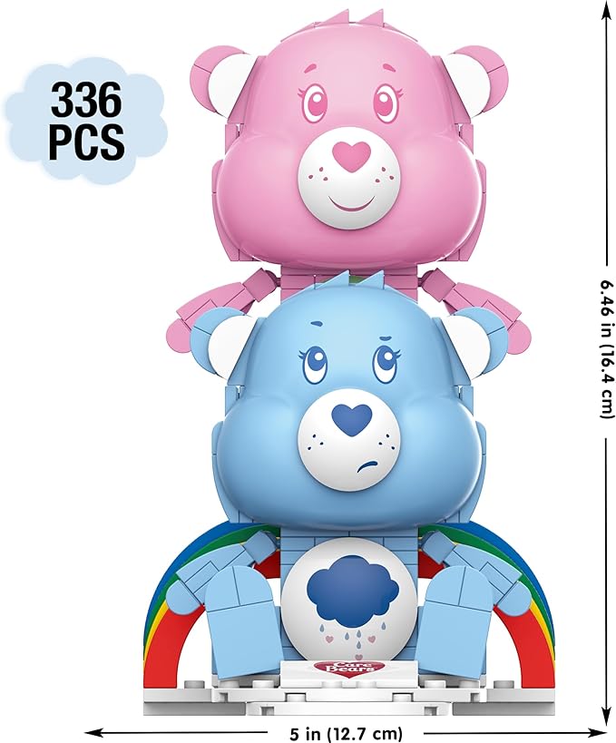 Brickcraft Care Bears Building Bricks Set 336 Pieces Cheer Bear and Grumpy Bear with Rainbow Base Cute Collectible Gift for Kids and Fans Holiday Xmas Christmas Decoration Display Toy