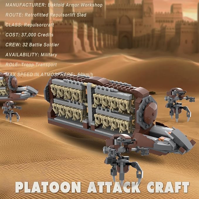 Battle Army Clone Platoon Attack Craft Building Set 537 Pieces with 32 Battle Soldiers and 2 Droideka Troop Carrier Building Toys Gift for Star Fans and Men