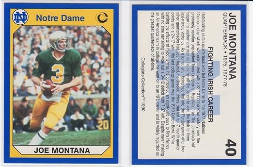 Joe Montana Notre Dame Fighting Irish College Football Collector's Card #40-ROLL OUT TO PASS