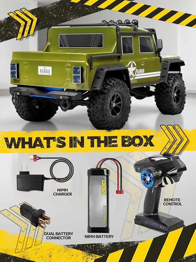 1:8 RC Cars for Adults – 4x4 Remote Control Car Rugged Brushed Motor Electric Off-Road RC Rock Crawler with 2-Speed Transmission Army Green All-Terrain RC Trucks Ready-to-Run RTR Set