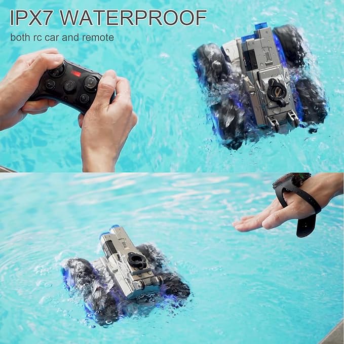 Amphibious Remote Control Car with Water GunWaterproof Monster Truck Rc Boat Water Tank Swimming Pool ToysGesture Sensing RC Stunt CarsBirthday Gifts for Boys Girls Teens 8 9 10 11 12 13+ yrs