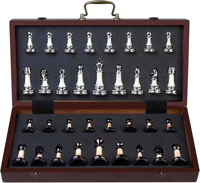 Deluxe Chess Set 16.5'' Wooden Large Folding Chess Board Game with Handle Weighted Acrylic Chess Pieces - 3.5 King with Storage Slots for Beginners Professional Players