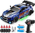 1:24 Scale RC Drift Car 4WD 2.4GHz High Speed Racing Sport Toy Car with LED Lights Racing and Drift Wheels (E81-Blue)