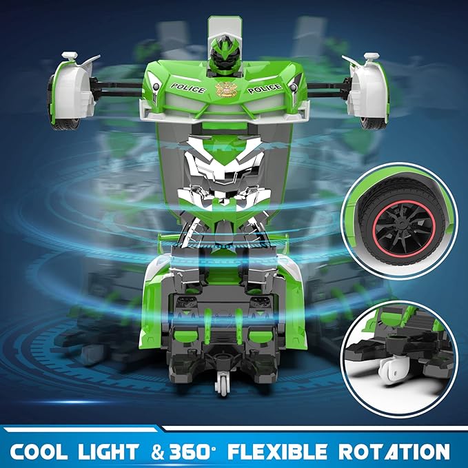 FDJ Remote Control Car - Transform RC Cars 2.4Ghz 1:18 Scale Transforming RC Drift Car with Flashing Lights One Key Deformation 360 Degree Rotating Drifting Remote Control Car for Boys Age 4-7 8-12