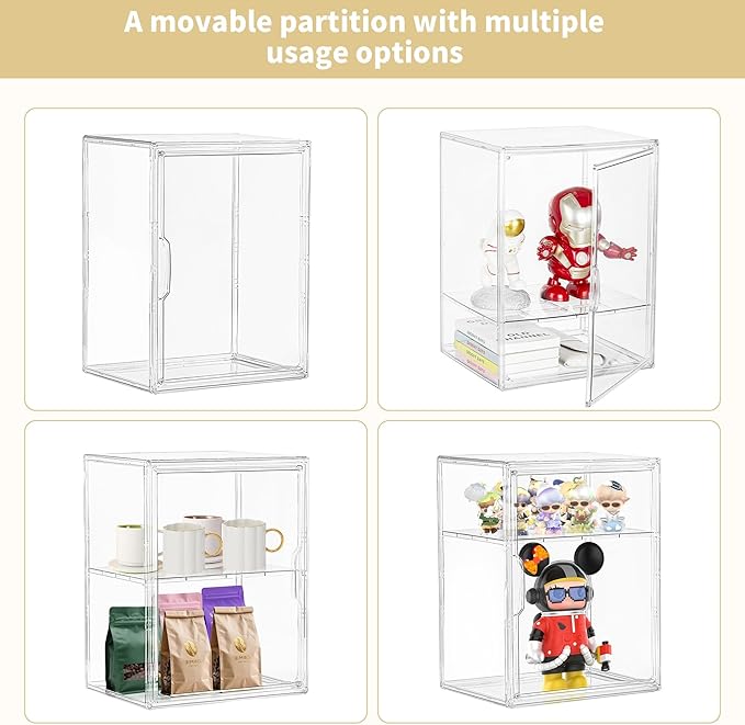 Attelite Large Clear Acrylic Display Case Shoe Storage Boxes With An Adjustable Divider2 Pack 2 Tiers Clear Plastic Stackable Storage Bins With Lids Display Acrylic Box With Magnetic Door