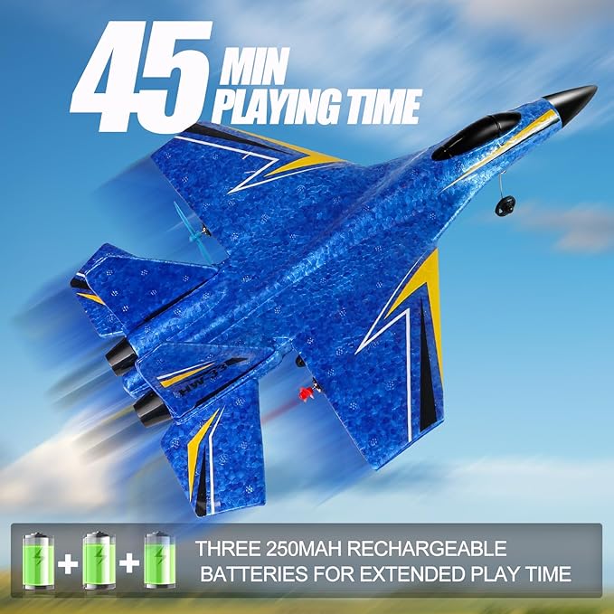 RC Planes for KidsRemote Control Airplanes Toys for Boys Girls2CH Outdoor Foam RC Glider Fighter Jet for Teen and Adults Hobby Blue