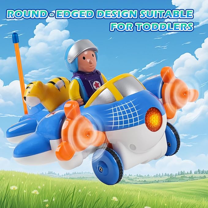 Remote Control Airplane for Kids - Birthday Gifts for Boys Toddlers Ages 18+ Months 2 3 4 5 Year Old RC Cartoon Aircraft Toy with Lights Music and Easy Control