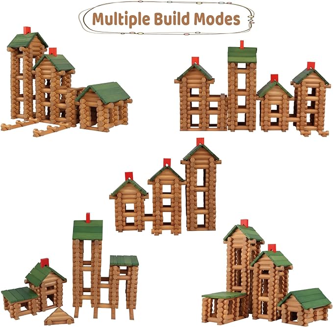 Wondertoys 530 Pcs Wooden Logs Set Ages 3+ Classic Building Log Toys for Kids Creative Construction Engineering Educational Gifts