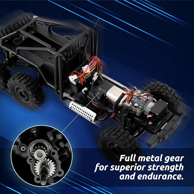 EAZYRC FMS Rochobby 1/10 Atlas Ready Set RC Crawler RC Truck 4X4 with Lighting 2.4GHz RadioBall Bearing Metal-Gear Full4 Link SuspensionRapid Separation Car Body for Adult (1/18 Blue)