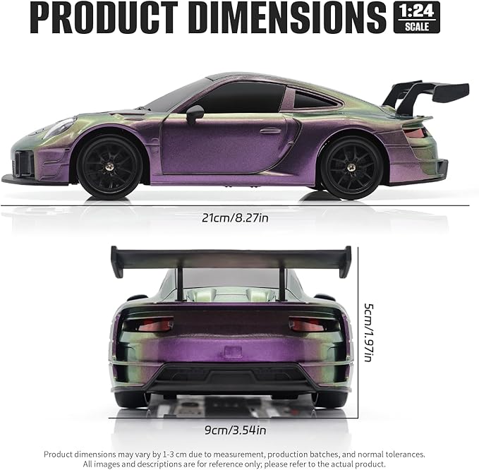 RC Drift Car 1:24 4WD Remote Control Cars Vehicle with LED Light2.4GHz 20KM/H High Speed RC Cars with Two Batteries &amp Drifting Tires Racing Sport Toy for Adults Boys Girls Kids