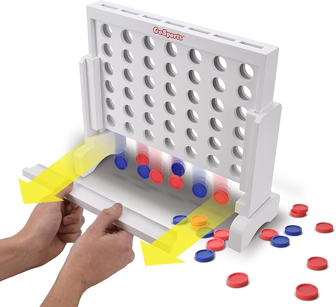 GoSports 1 Foot Width Wooden 4 in a Row Game - Choose White or Dark Stain – Includes Connect Coins Portable Case and Rules