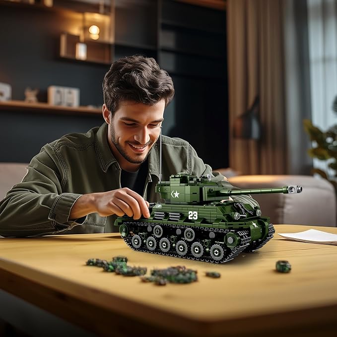 Reobrix M4A3E8 Sherman Tank Building SetWW2 Military American Armed Tanks Building Block Set for Military FansWorld of Tanks Authorized Products 77030Ideal Gift for Adults Boys Age 14+836 PCS