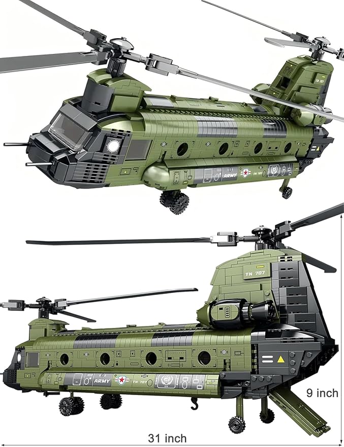CH-47 Chinook Helicopter Model Toy Building Block Military Transport Airplane Toy Kit for Teenagers and Adults(1451 Pieces)