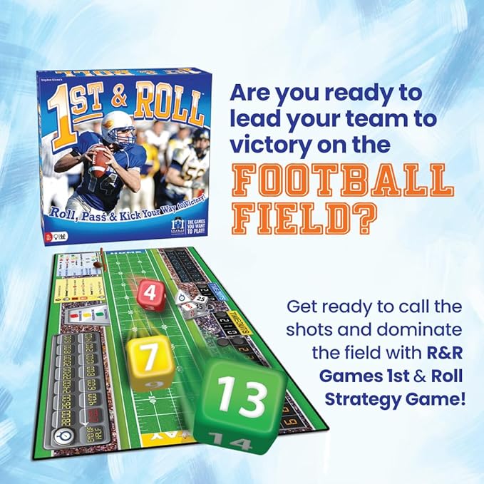 R&ampR Games 1st &amp Roll Football Board Game for Adults and Kids Ideal for Family Night