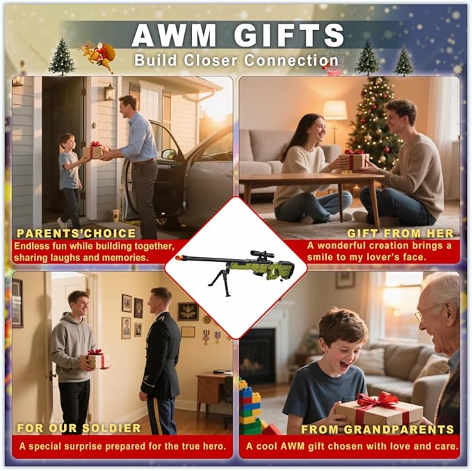 Sosuy Building Block Gun Sets AWM 1:1 DIY Shootable Sniper Model Guns Army Toys for Adult Teen Boys Birthday Gifts for Men Kids Age 8+ Realistic Bricks Collection for Military Fan 1628PCS